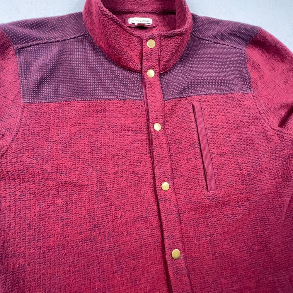 Carbon2Cobalt Shirt Jacket Mens XL Burgundy Snap Front Knit Waffle Yoke Outdoor